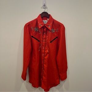 Vintage MWG Johnny West Long Western Red Shirt Embroidered SMALL Pearl Snaps